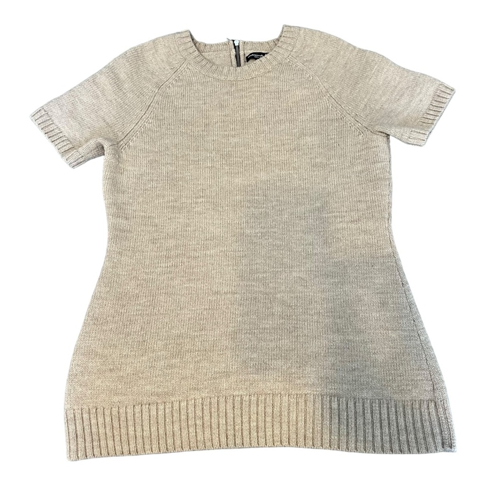 Marina Luna Merino Wool Sweater Contrast Zipper Oatmeal Knit Neutral